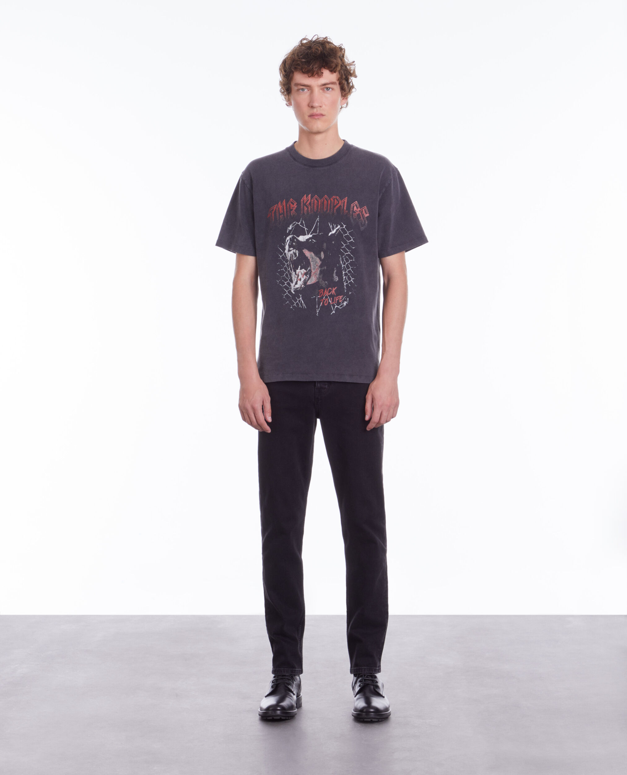 T-shirt noir avec sérigraphie Barking dog