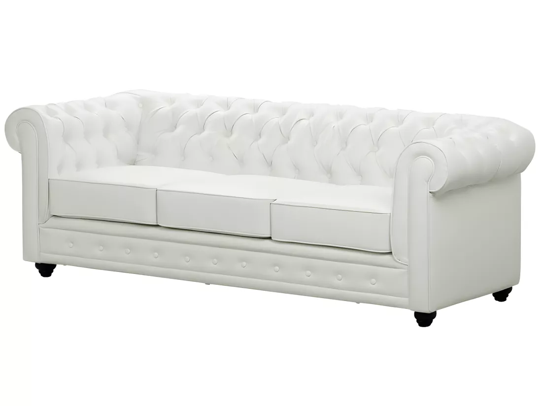 Canapés 3 places et 2 places en simili blanc CHESTERFIELD