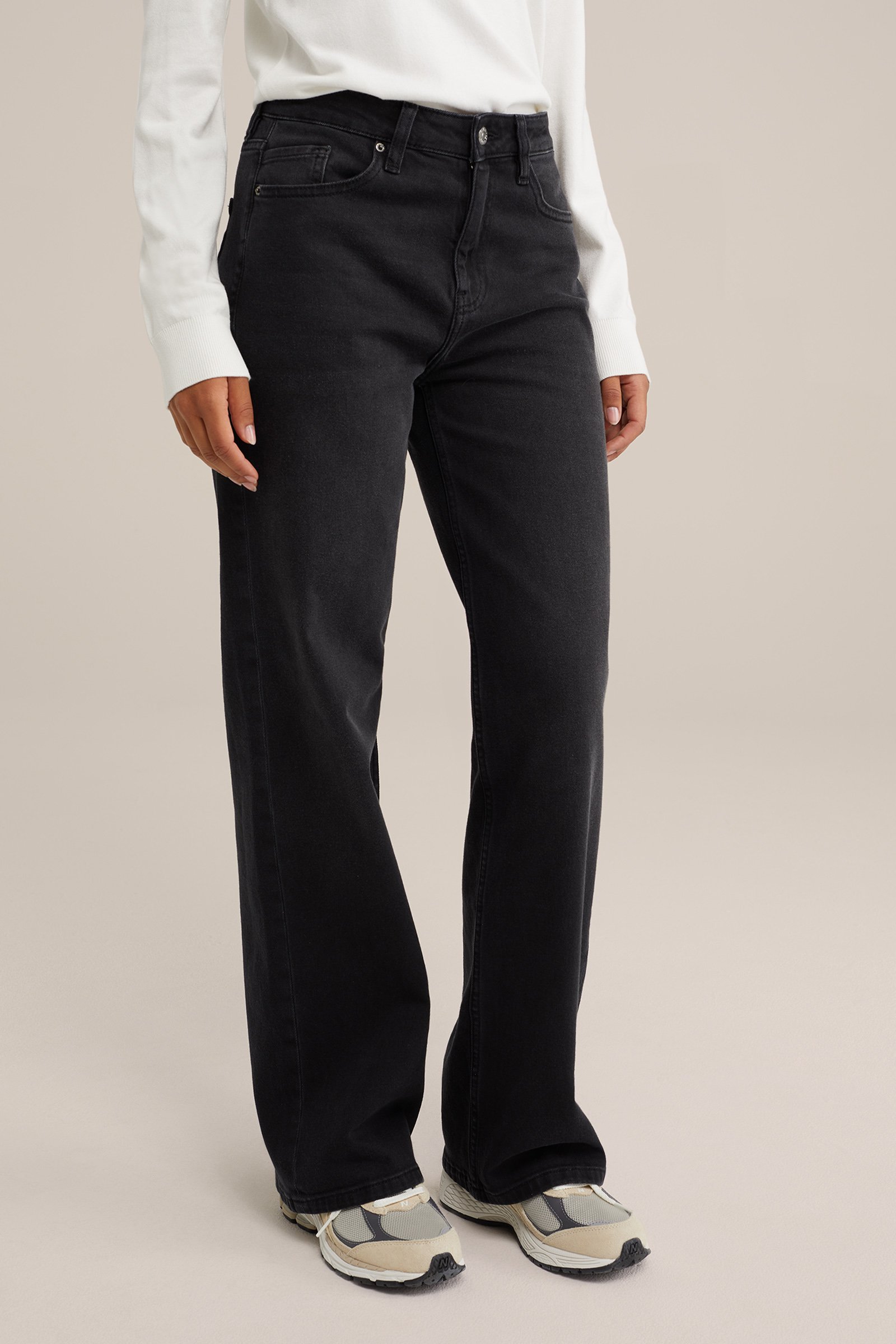 high rise wide leg jeans met stretch Blue Ridge Zwart