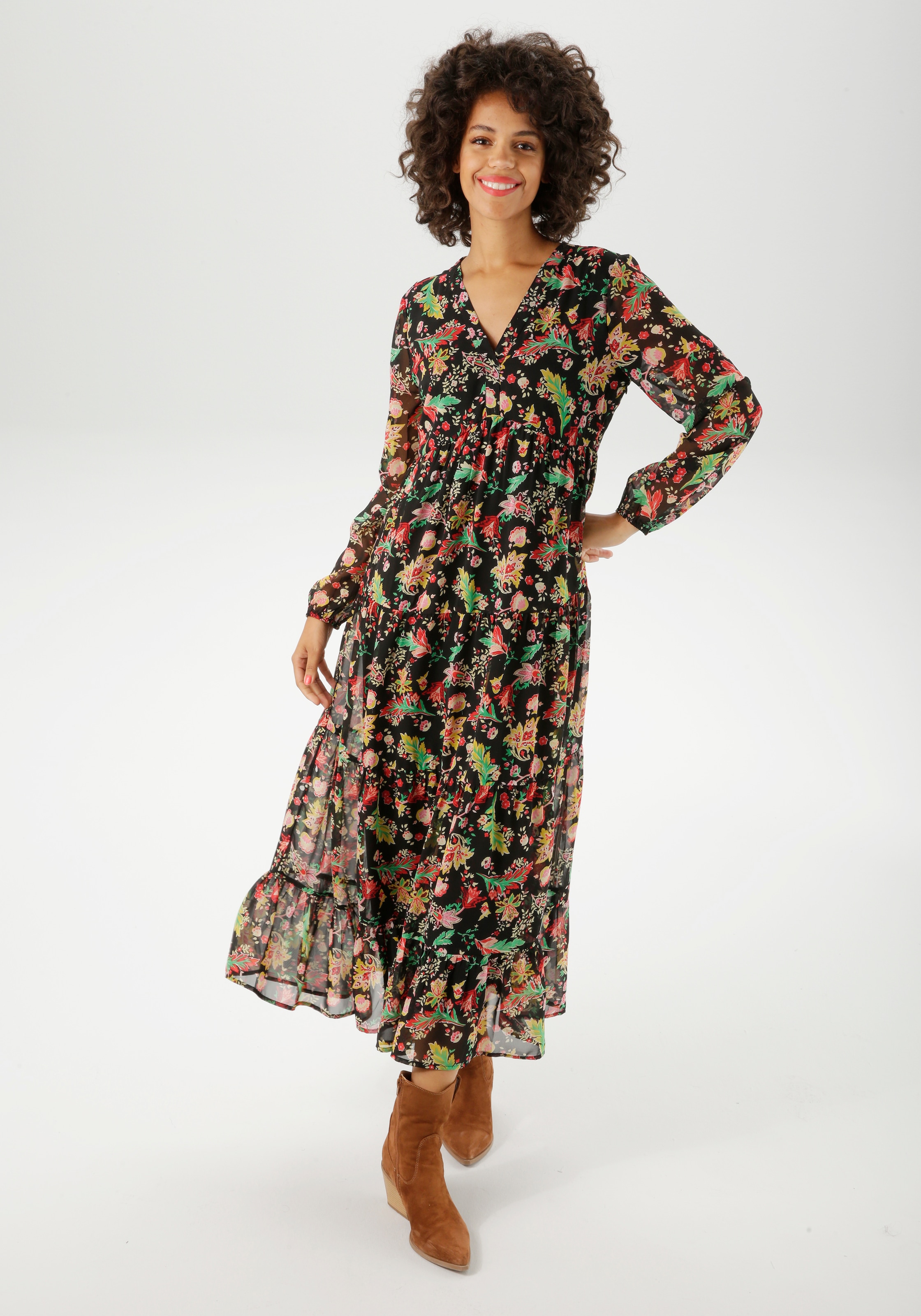 Aniston CASUAL Maxikleid mit farbenfrohem Blumendruck - jedes Teil ein Unikat - NEUE KOLLEKTION