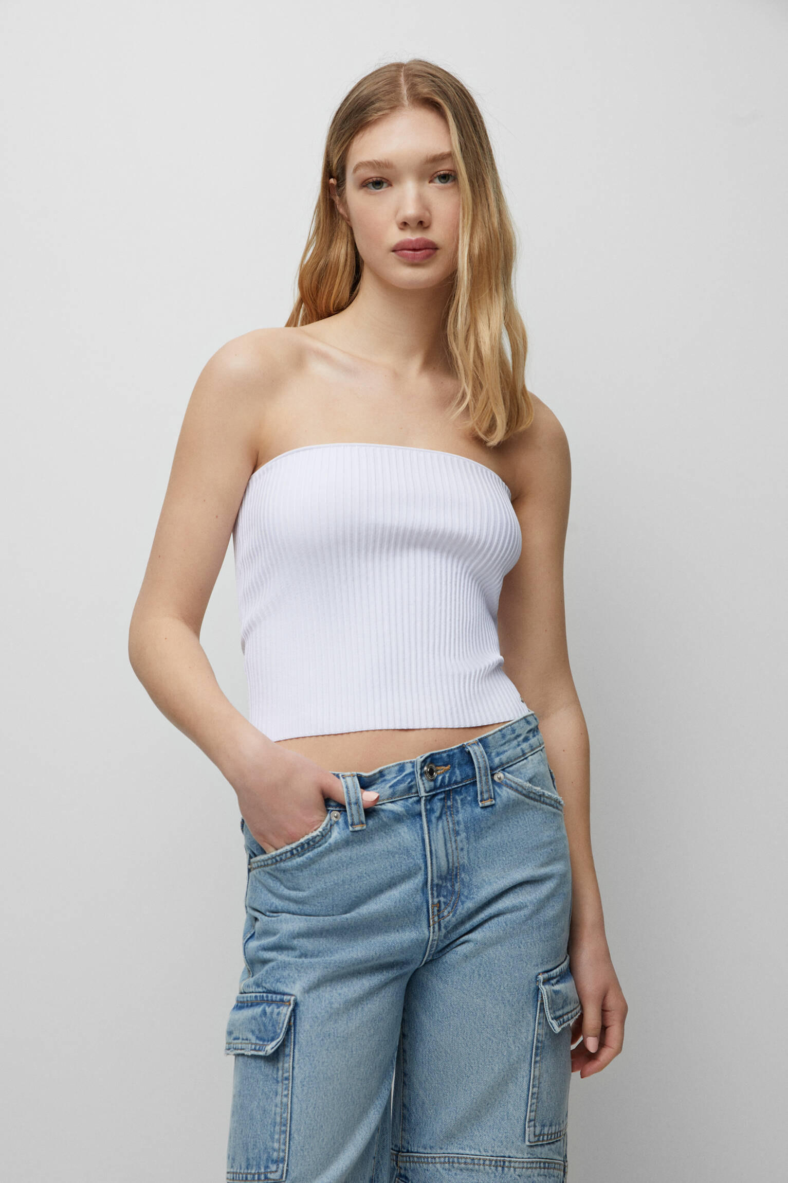 Top Bandeau em cana lavada - branco