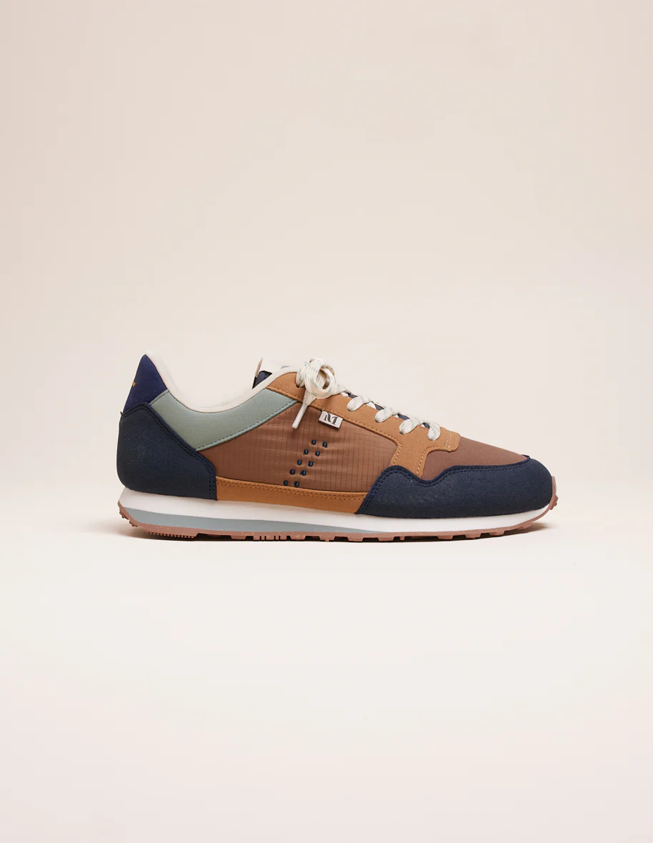 Baskets basses Gabriel - Suède vegan et ripstop petrole brun beige