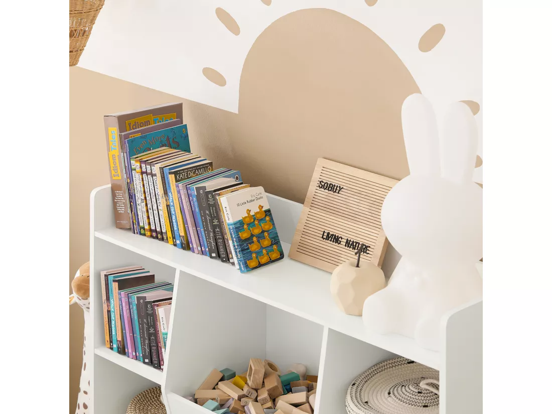 Bibliothèque pour Enfant Rangement pour Livres et Jouets avec 8 Compartiments, KMB55-W