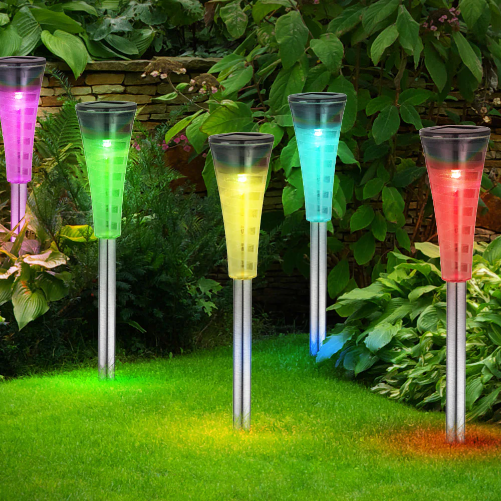 7er Set RGB LED Solarleuchten aus Edelstahl