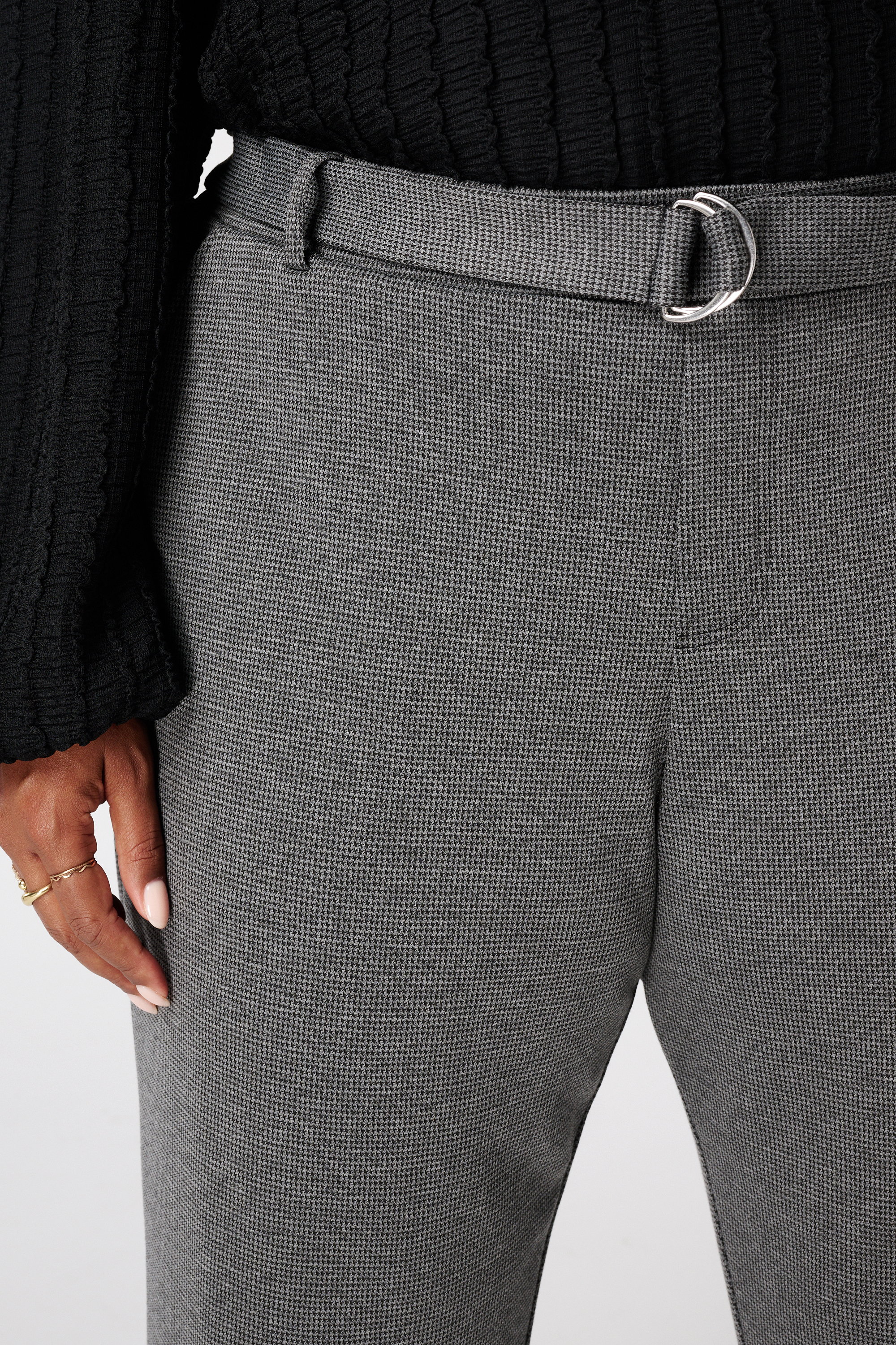 Slim fit pantalon met ceintuur Multi Grey/ Black