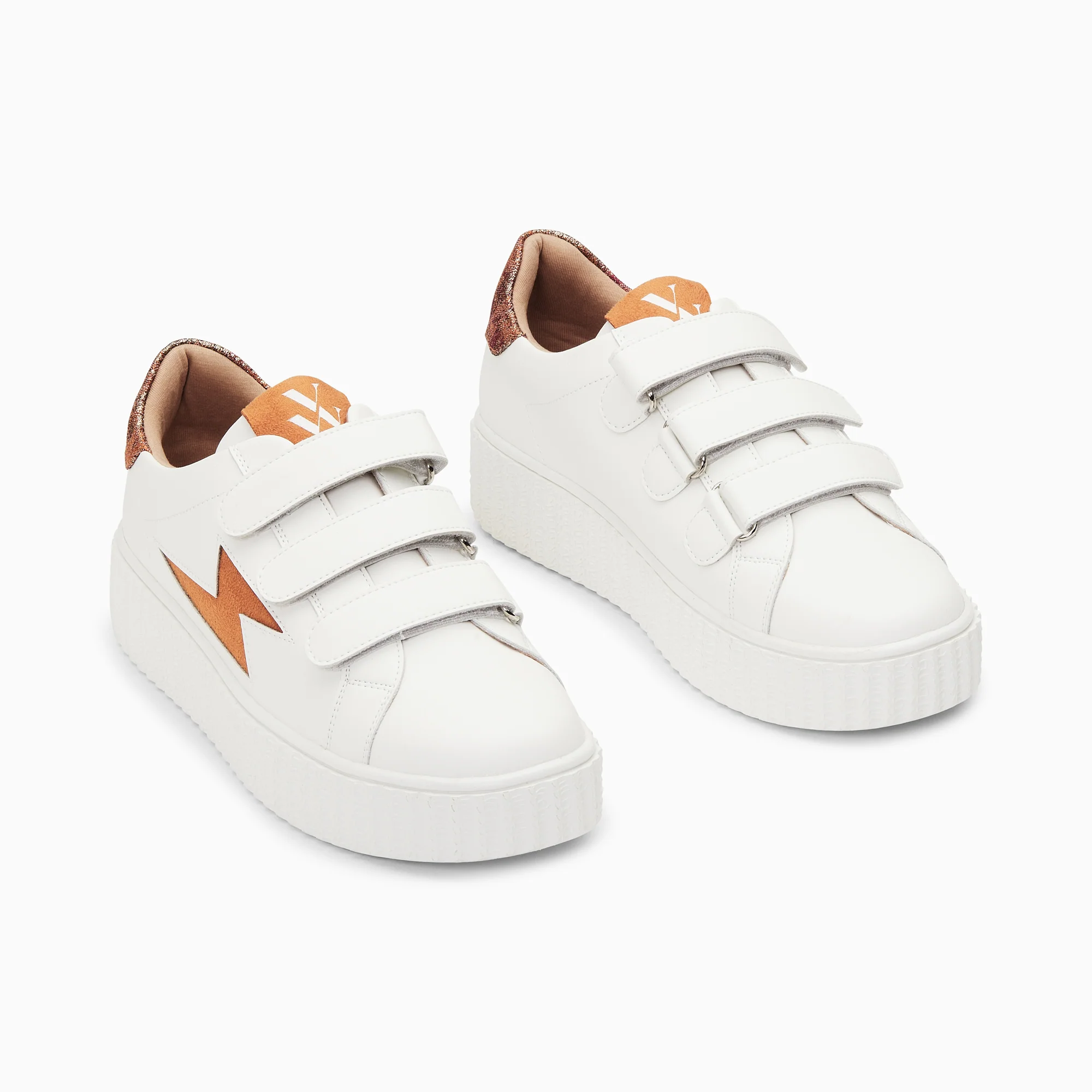 Sneakers-Baskets éclair Susan blanc et ocre à scratchs