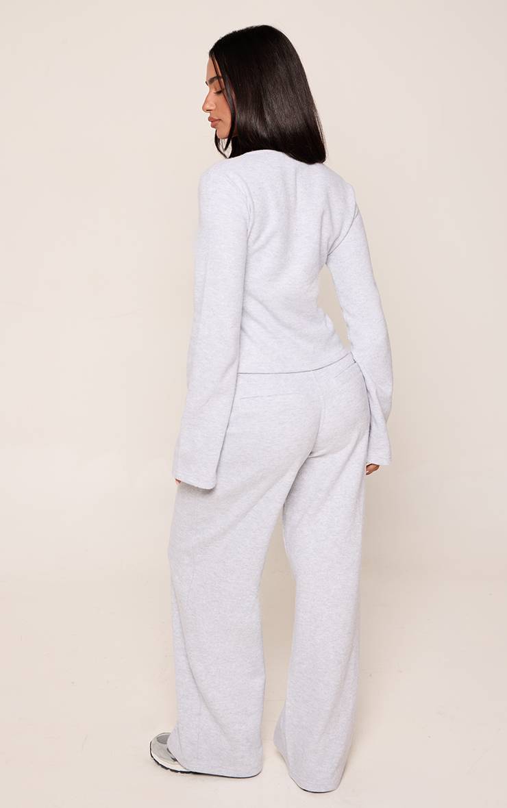 Gris Cendré Ensemble Coordonné Pantalon Large À Boutons Petite En Tissu Brossé