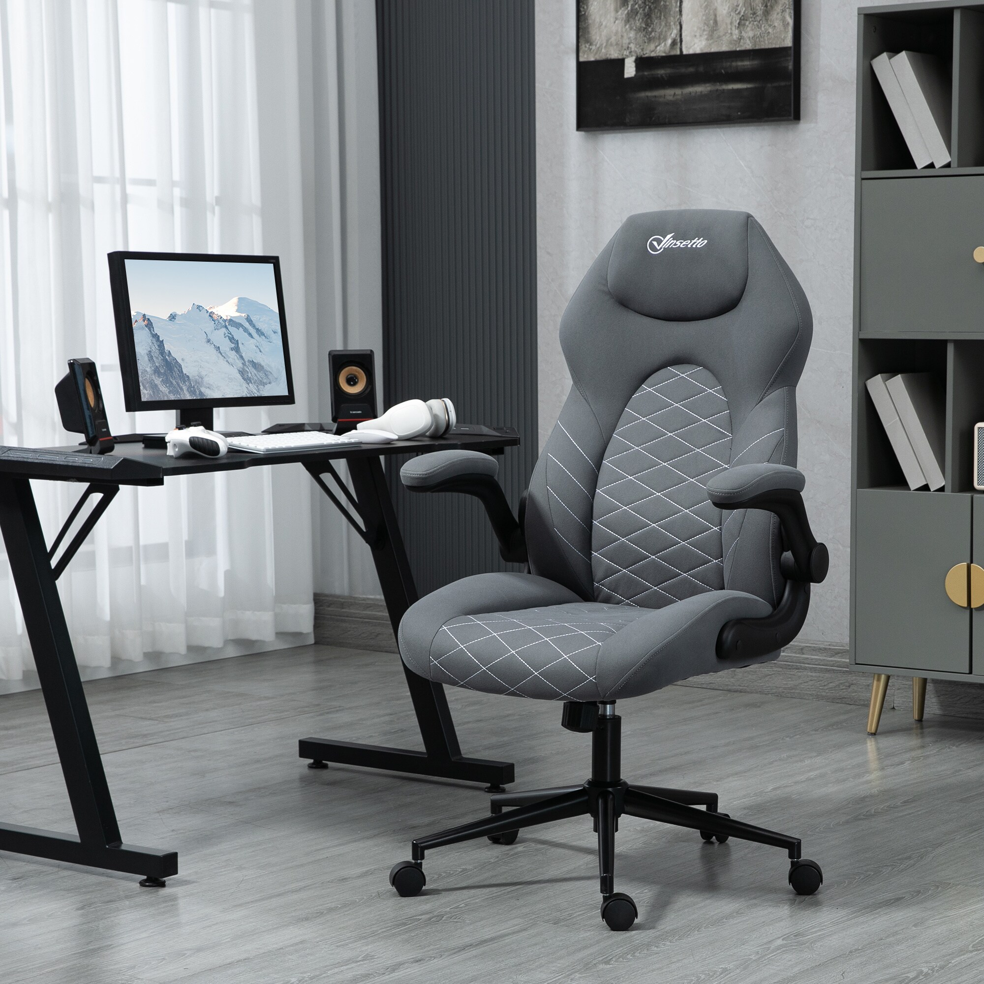 Vinsetto Bürostuhl mit Kopfstütze und Armlehnen grau 65,5L x 69,5B x 112-122H cm