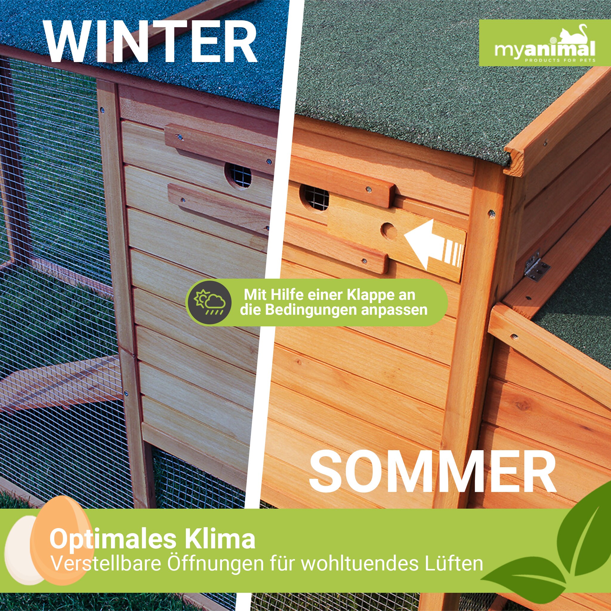 MyAnimal Hühnerstall für 4 Hühner MH-04 mit Eiablage, wasserabweisendes Dach, schutzimprägniert (Grau)