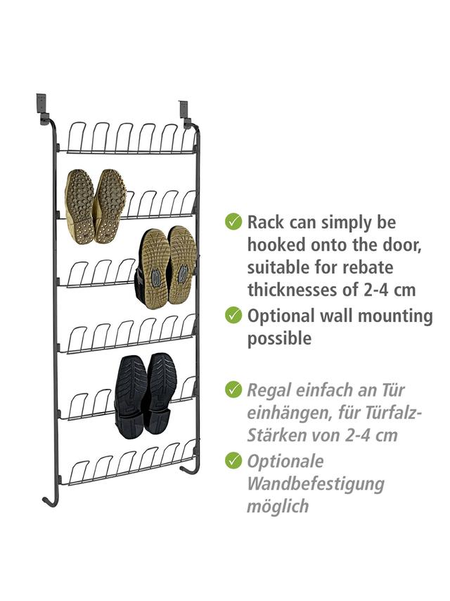 Schuhaufbewahrung für Tür, bis zu 18 Paar Schuhe, kein Bohren, Schwarz