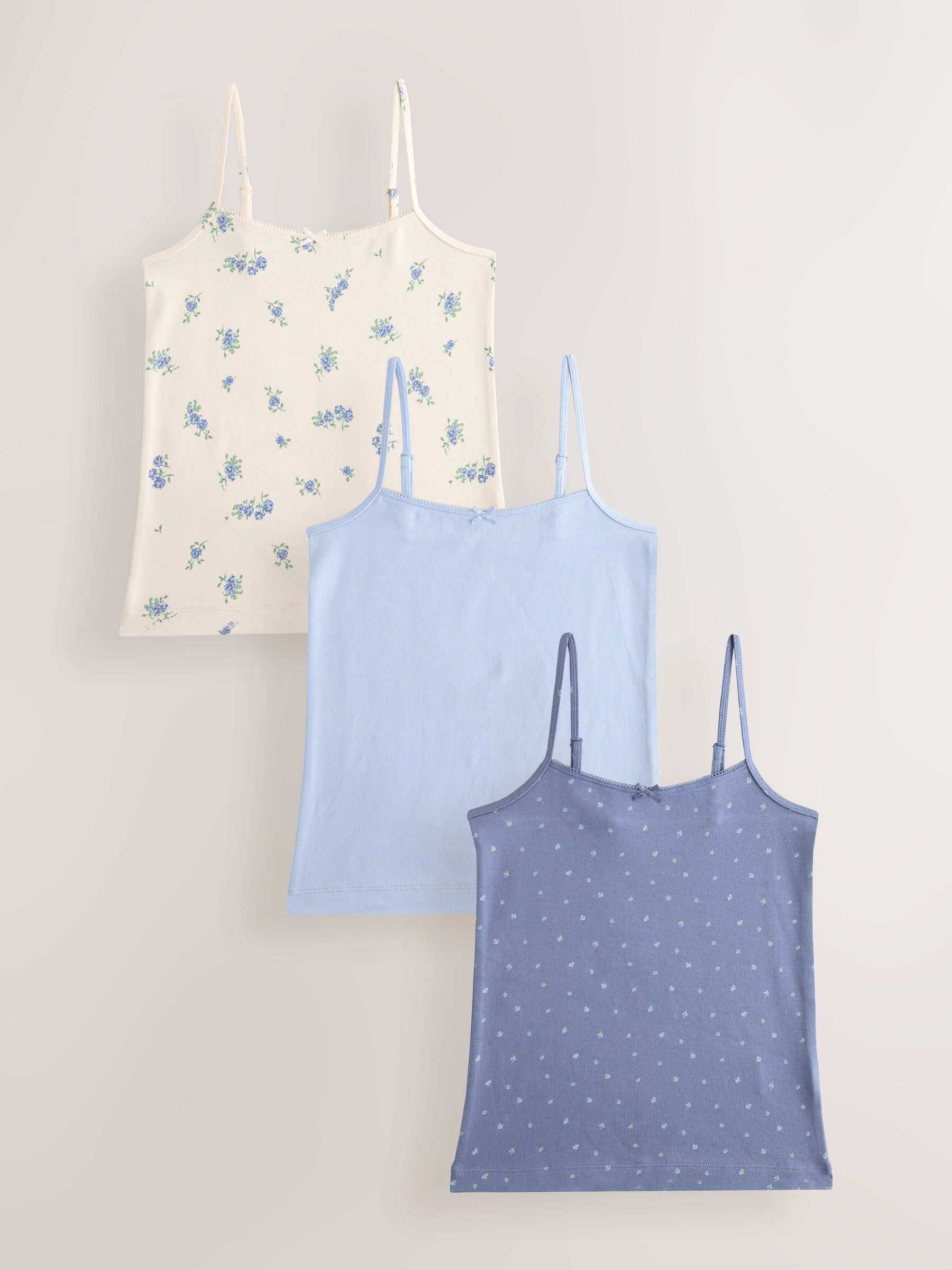 Blauw - Verpakking van 3 cami topjes met bandjes en print (1,5 - 16 jr)