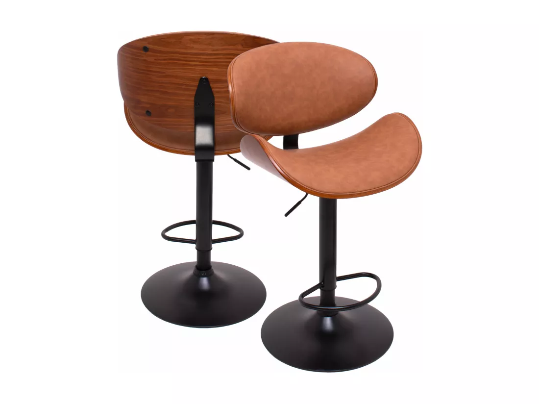 Glasgow - Ensemble de 2 tabourets de bar 52,5x94/115x40 cm en bois massif et simili cuir marron