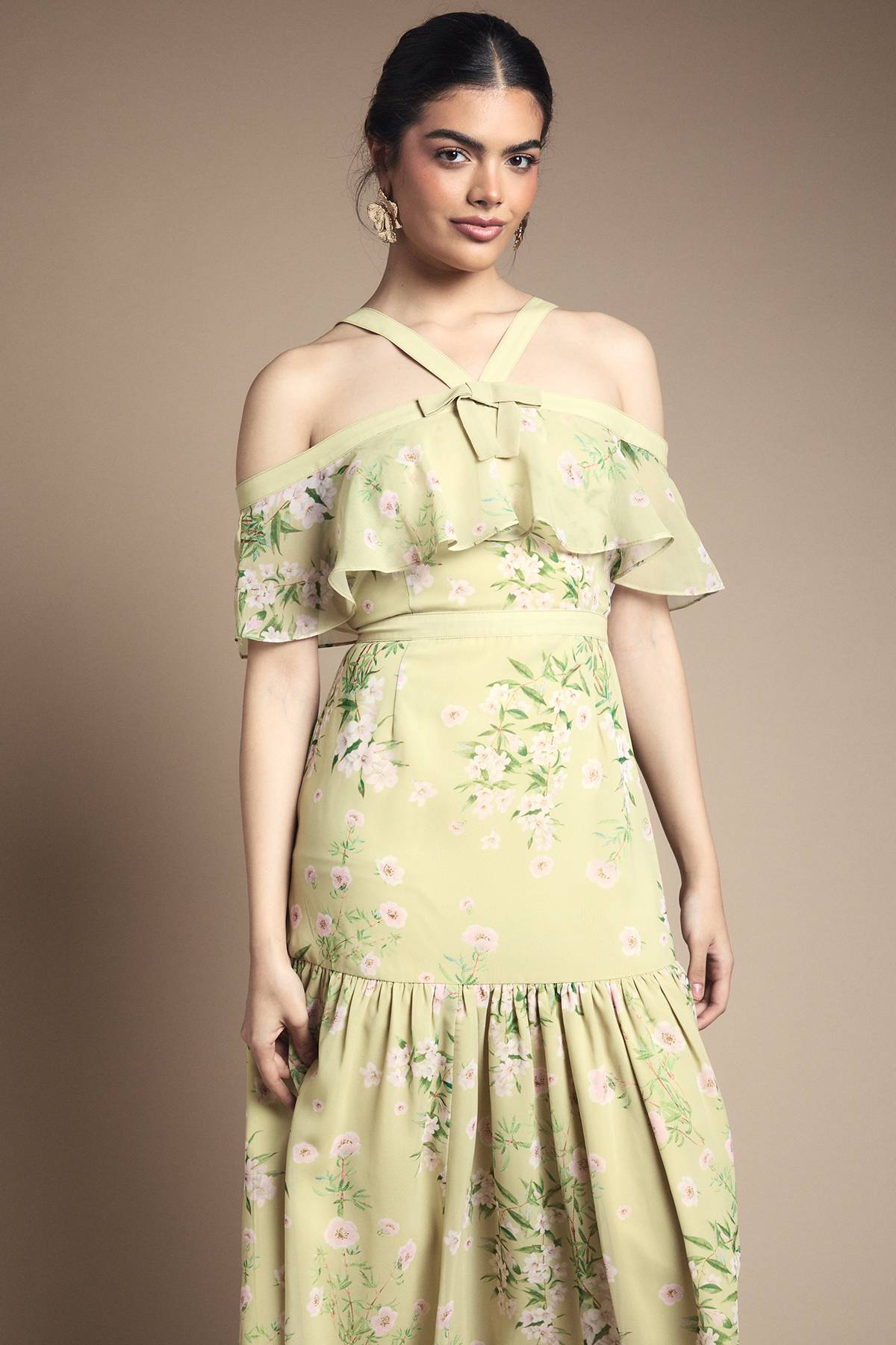 Oasis Robe Bardot à Col Halter avec Détail Nœud