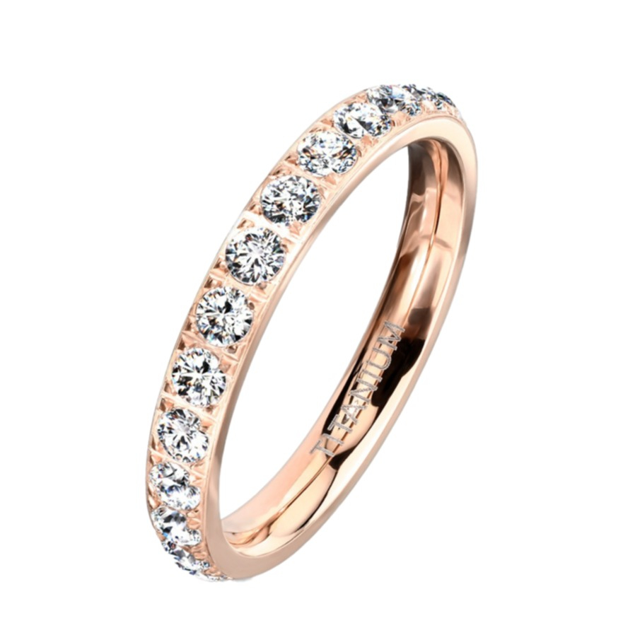 (Gr. 56) G23 Titan Fingerring mit Strasssteinen - Roségold