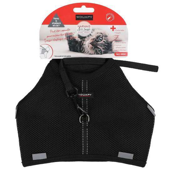 Harnais noir soft avec laisse 10x120mm pour chat
