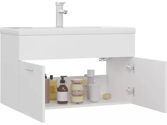 Armoire d'évier avec lavabo intégré Blanc Aggloméré