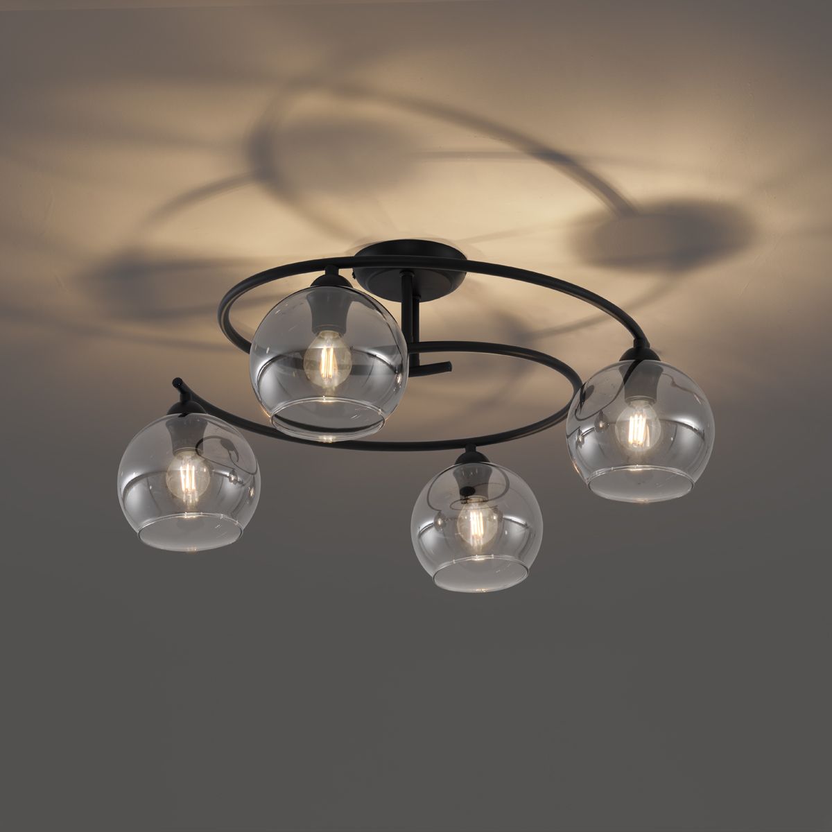 Moderne plafondlamp zwart met smoke glas 4-lichts - Alanis
