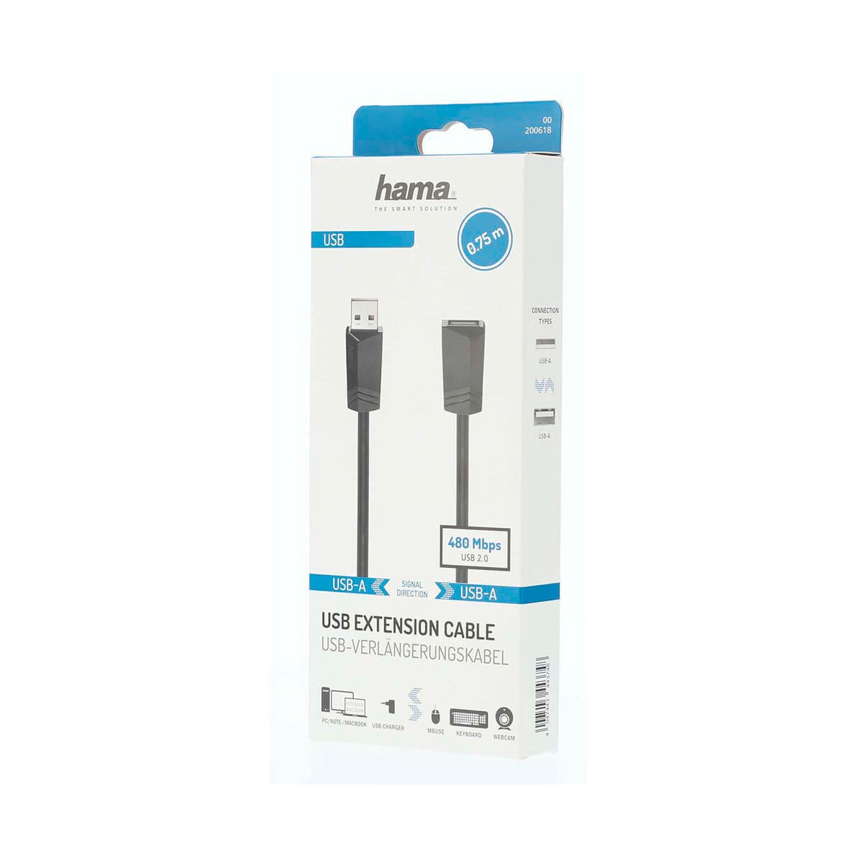 HAMA USB Forlengelseskabel 480 Mbit/s 0,75m Svart