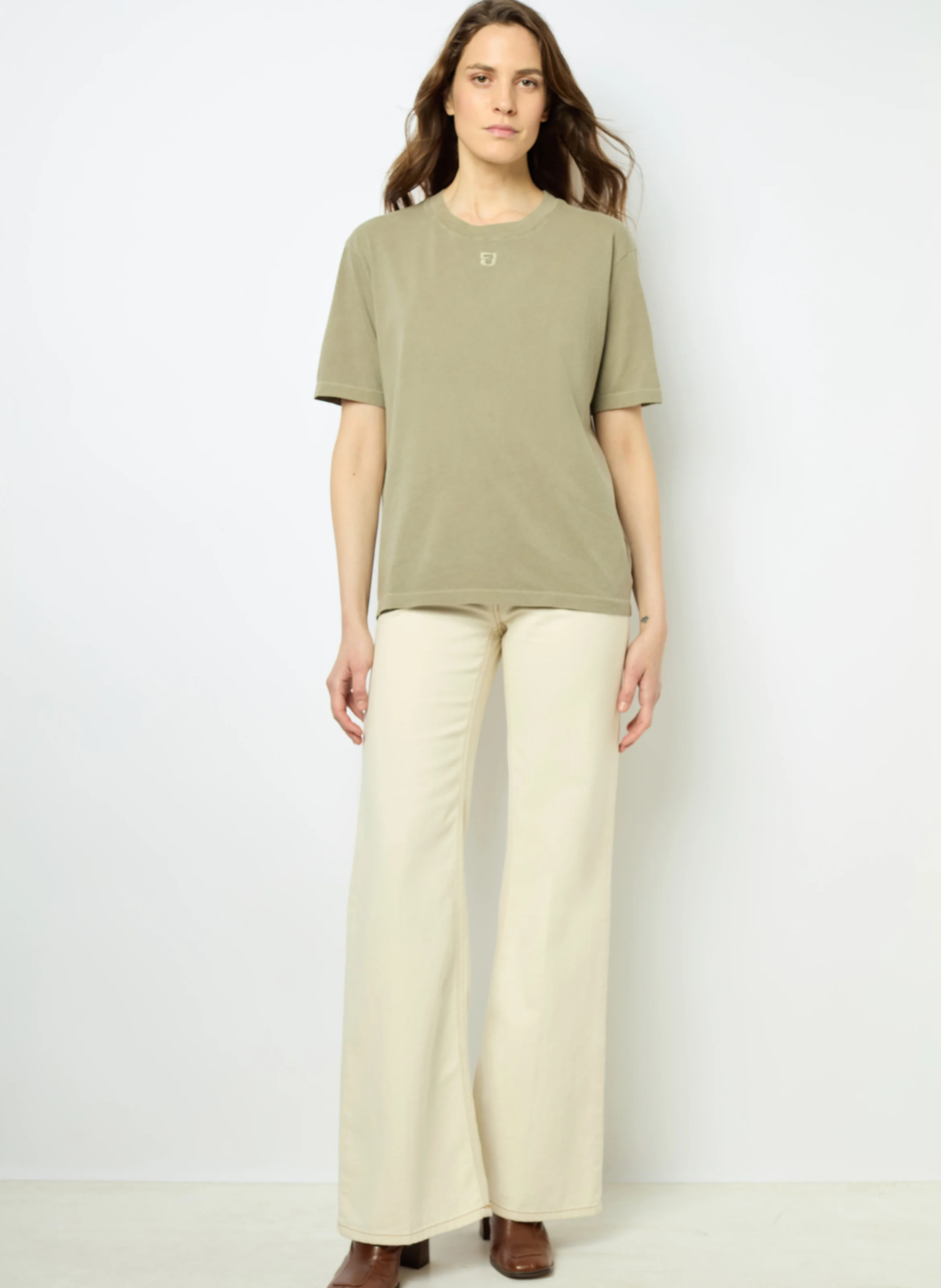 AZEMIA - Tee-shirt col rond droit en coton | Vert
