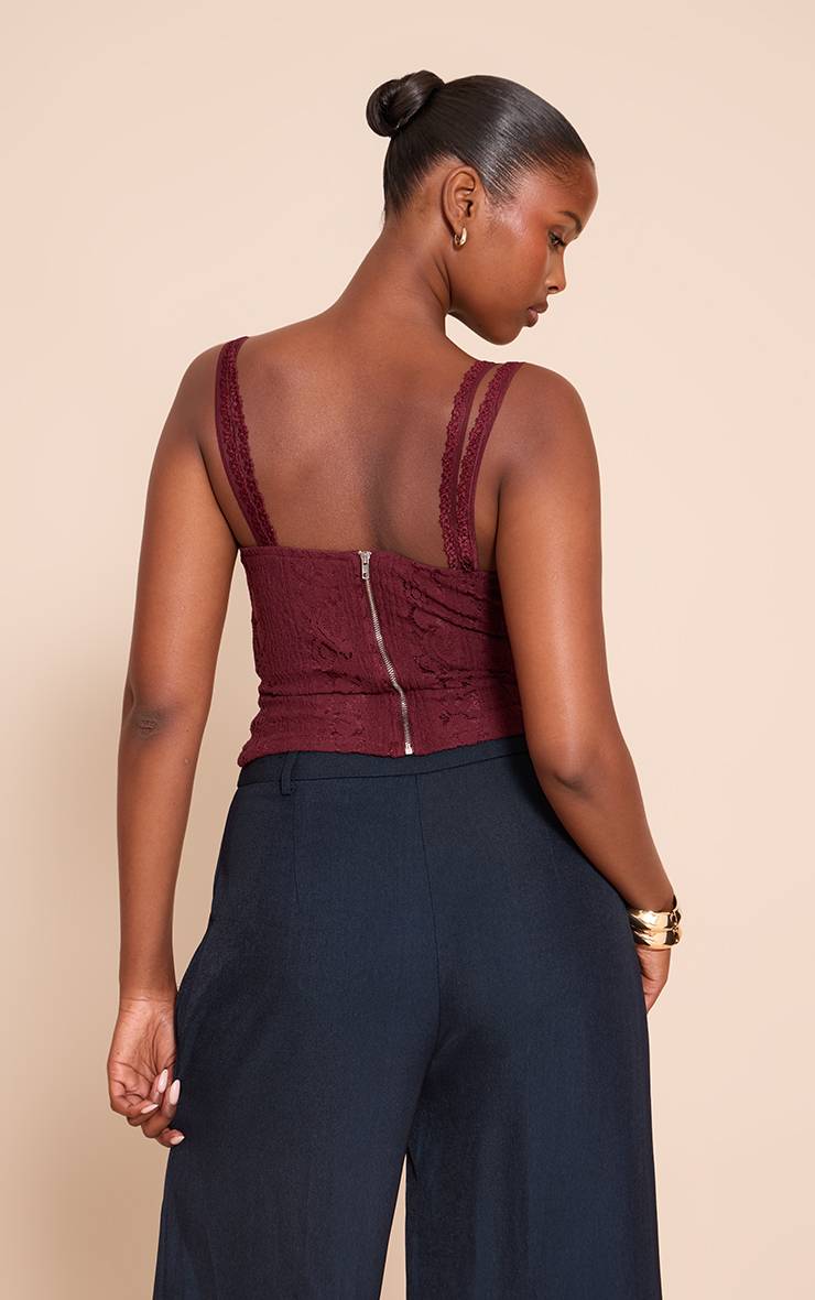 Rouge Vin Top Corset Court À Bretelles Avec Détails En Dentelle
