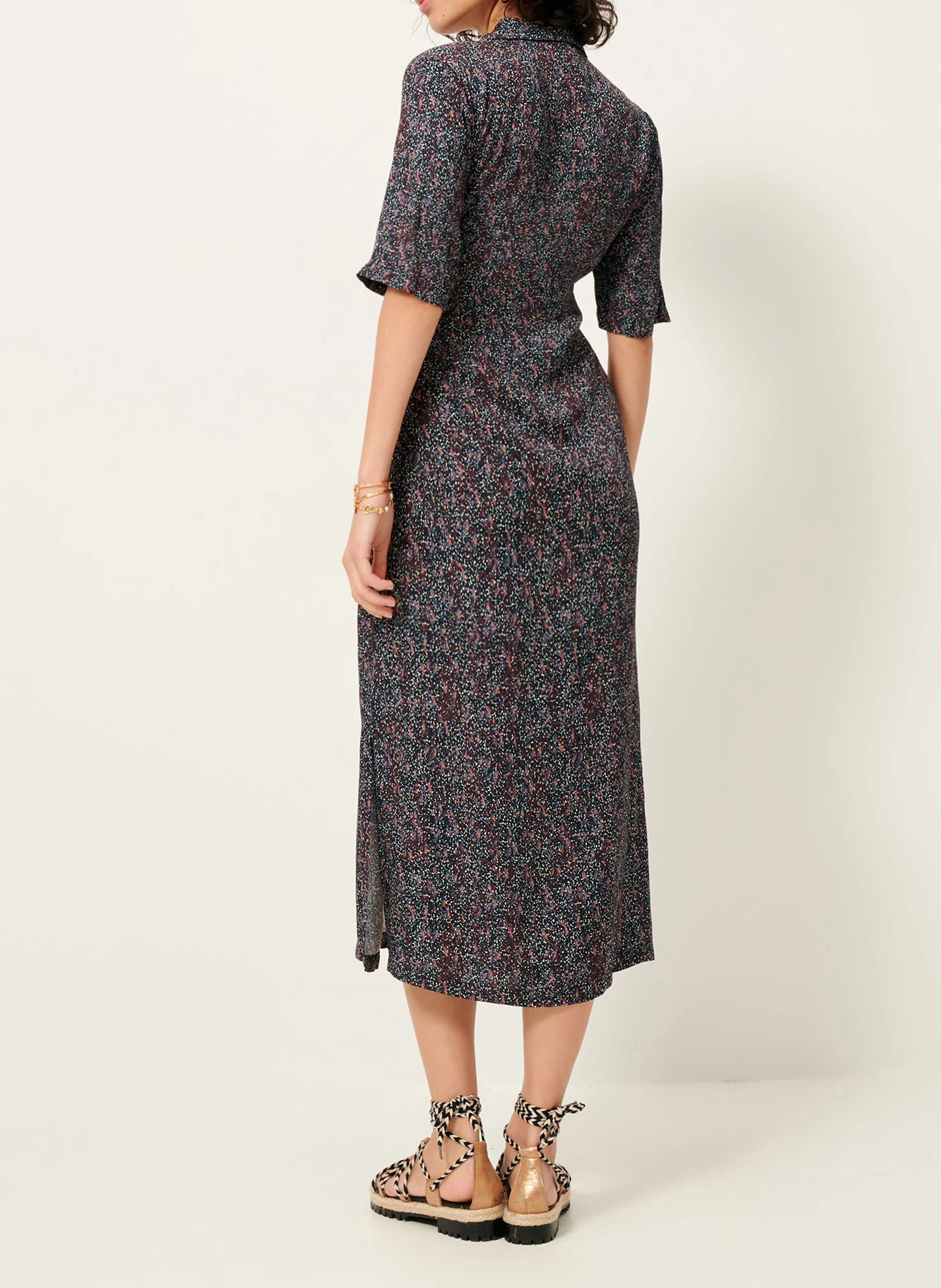 CHRISTI - Robe chemisier col classique imprimée | Bleu