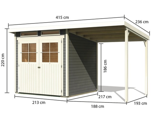 Karibu Glücksburg 3 tuinhuis met lessenaarsdak, 415 x 236 cm, terragrijs