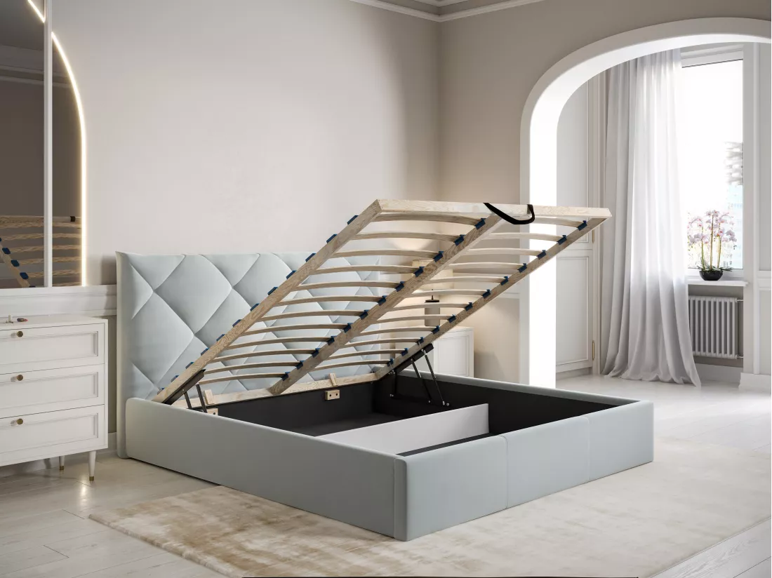 Lit coffre 160 x 200 cm - Velours - Gris clair - STARI de Pascal Morabito