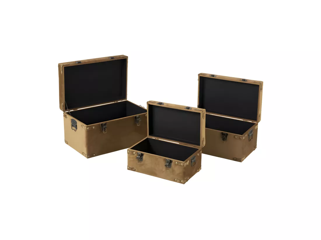Trio de Coffres de rangement Velours beige - BOCHIAMI