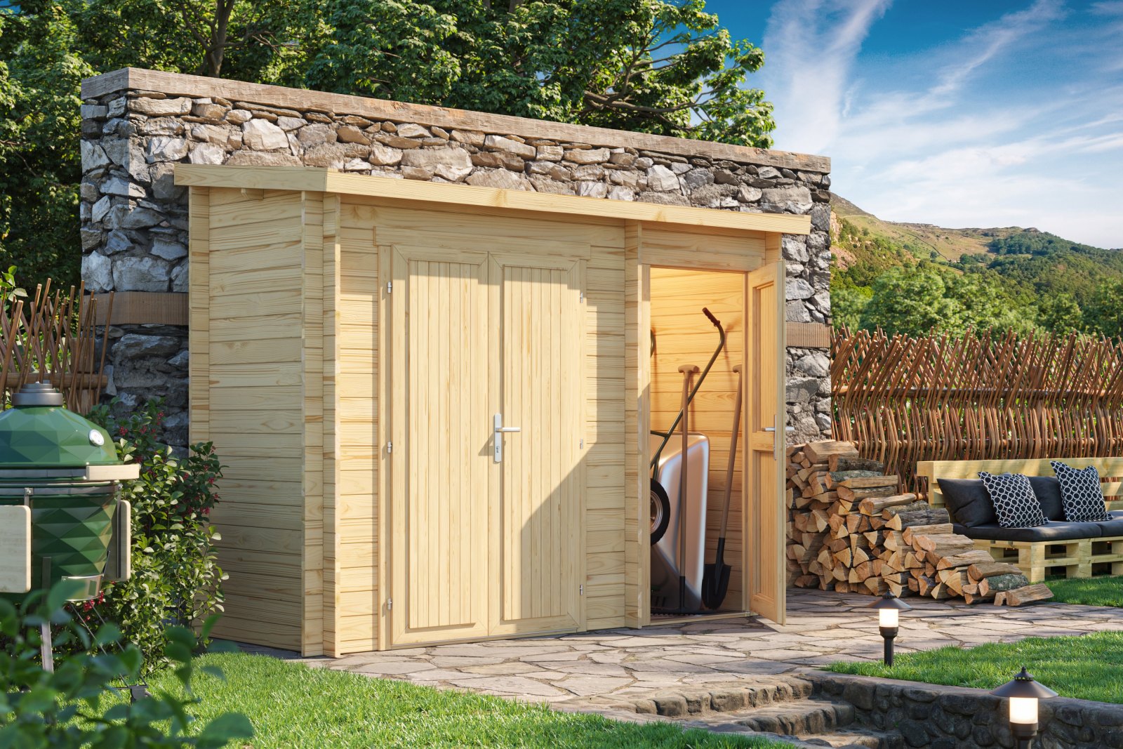 Blockbohlenhaus - naturbelassen - Fichtenholz massiv - 300x105 cm