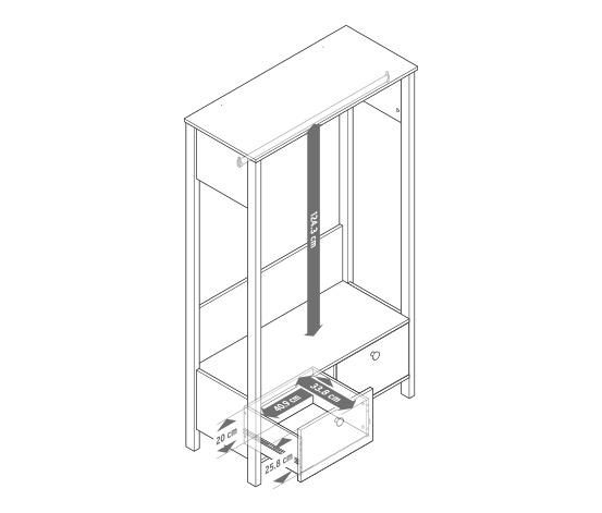 Garderobe mit großen Schubladen