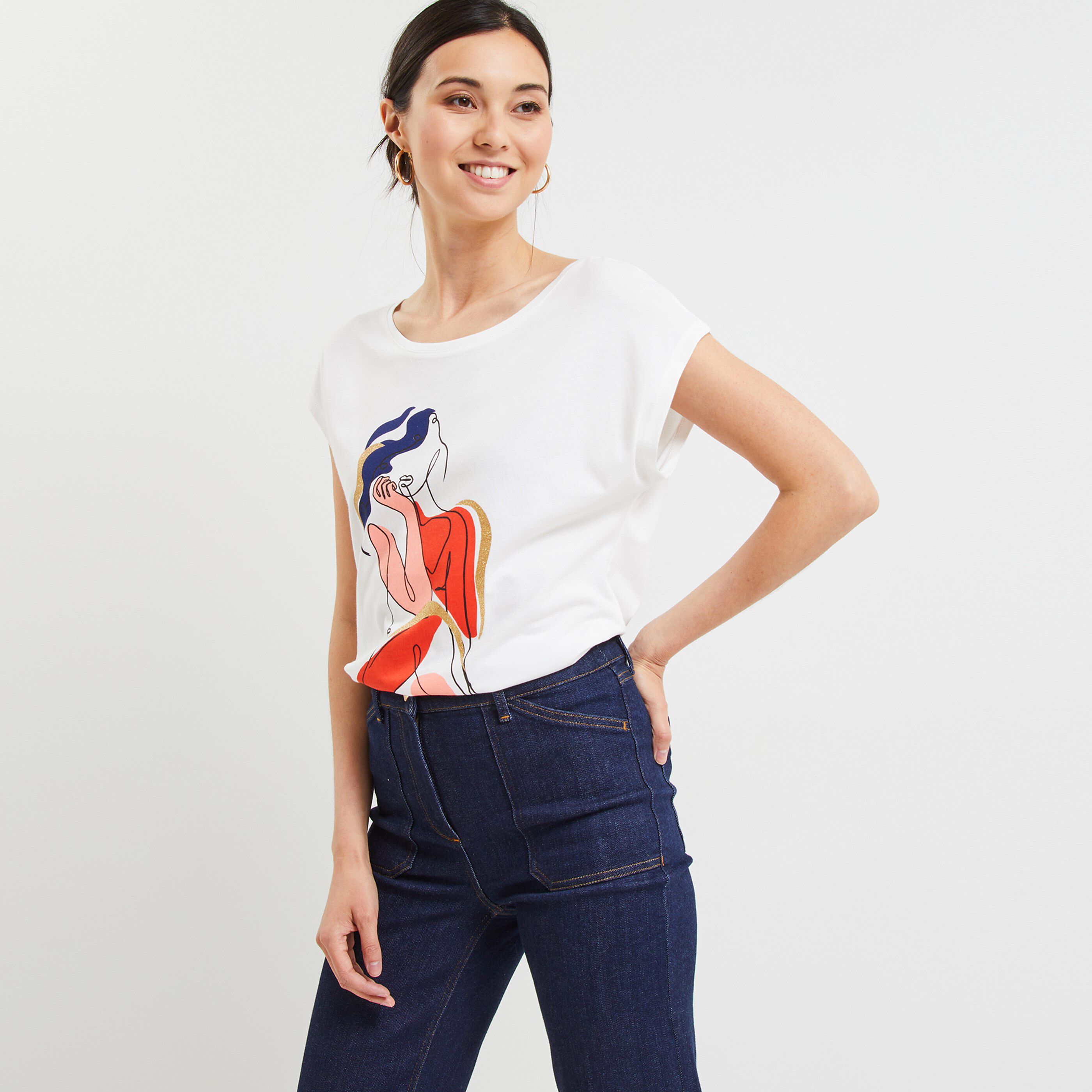 Tshirt imprimé femme - BLANC CASSE