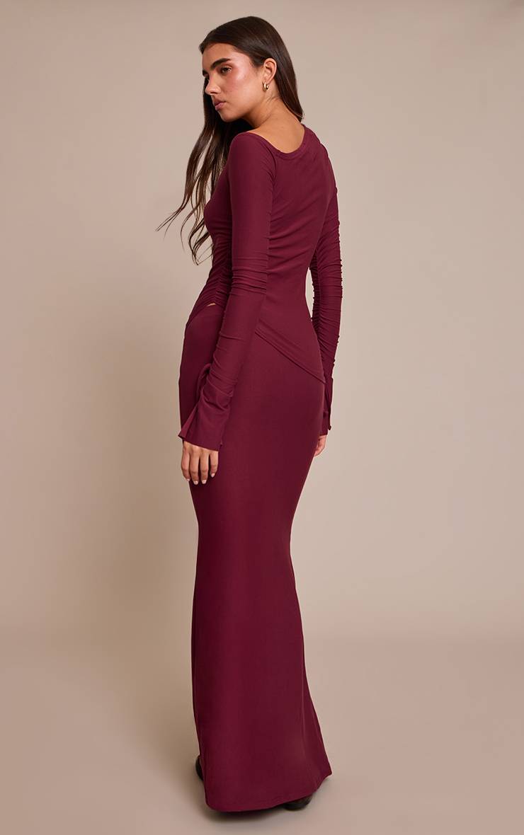 Rouge Bordeaux Jupe Longue À Panneaux Asymétriques Toucher Doux