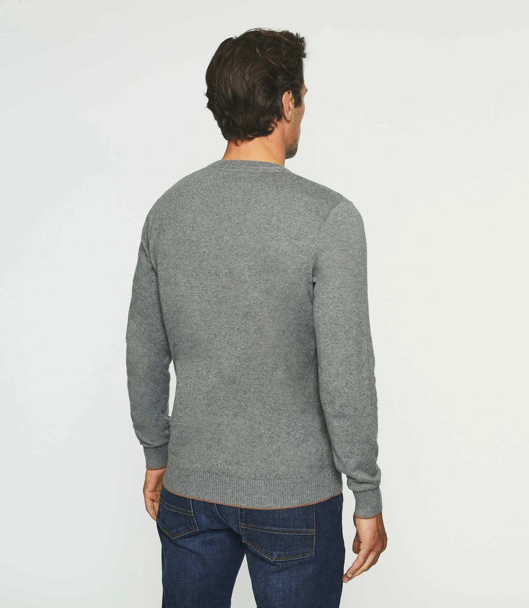 Pull col V en coton-cachemire gris chiné BRENT