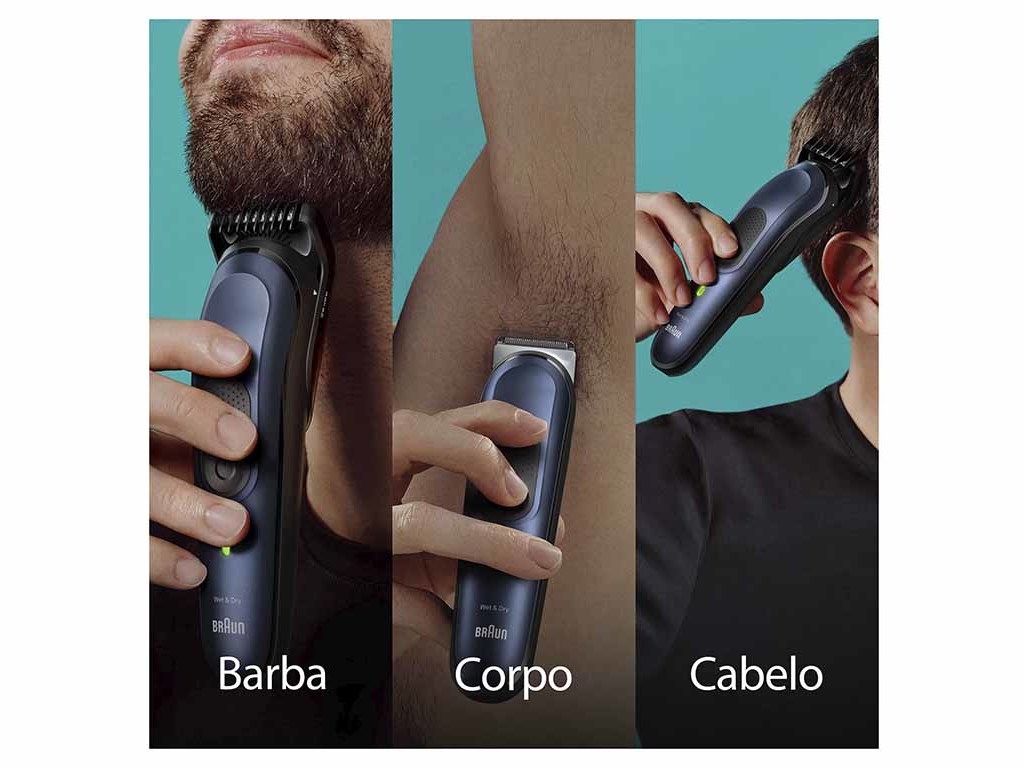 APARADOR MULTIGROOM BRAUN MGK7421 10 EM 1 PRETO/AZUL