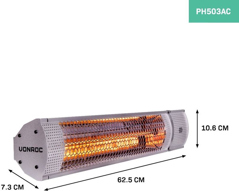 VONROC - Marsili - Terrasverwarmer - 2000W - Wandmontage - Lowglare Lamp
