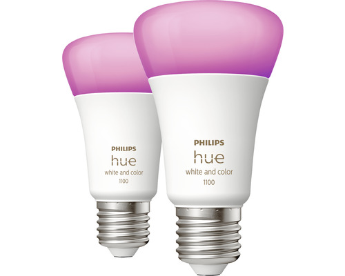Philips Hue White & Color Ambiance A60 dimbare matte lamp 2x E27/9W (75W) 1100 lm RGBW 2000K-6500K 2-pack - compatibel met SMART HOME van Hornbach