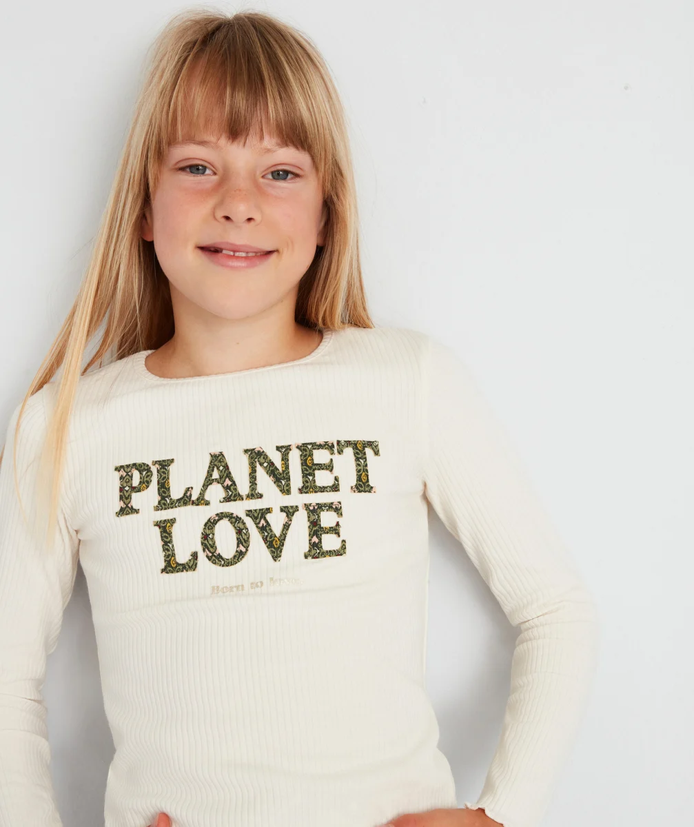T-SHIRT MANCHES LONGUES FILLE AJOURÉ THÈME PLANET LOVE