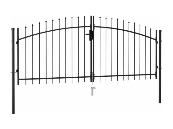 Portillon double porte avec dessus à pointe Acier 3x1,25 m Noir