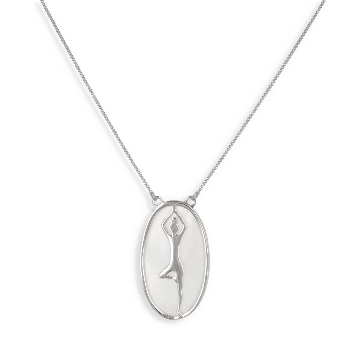bijoux Collier nacre posture yoga Argent massif ovale Femme