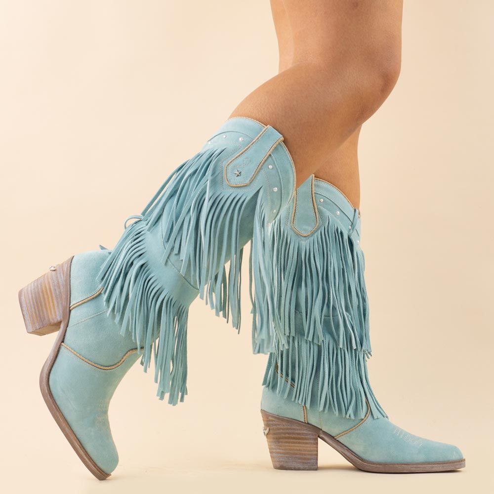 Nemonic 2279 cowboyboots boho fringe turquoise