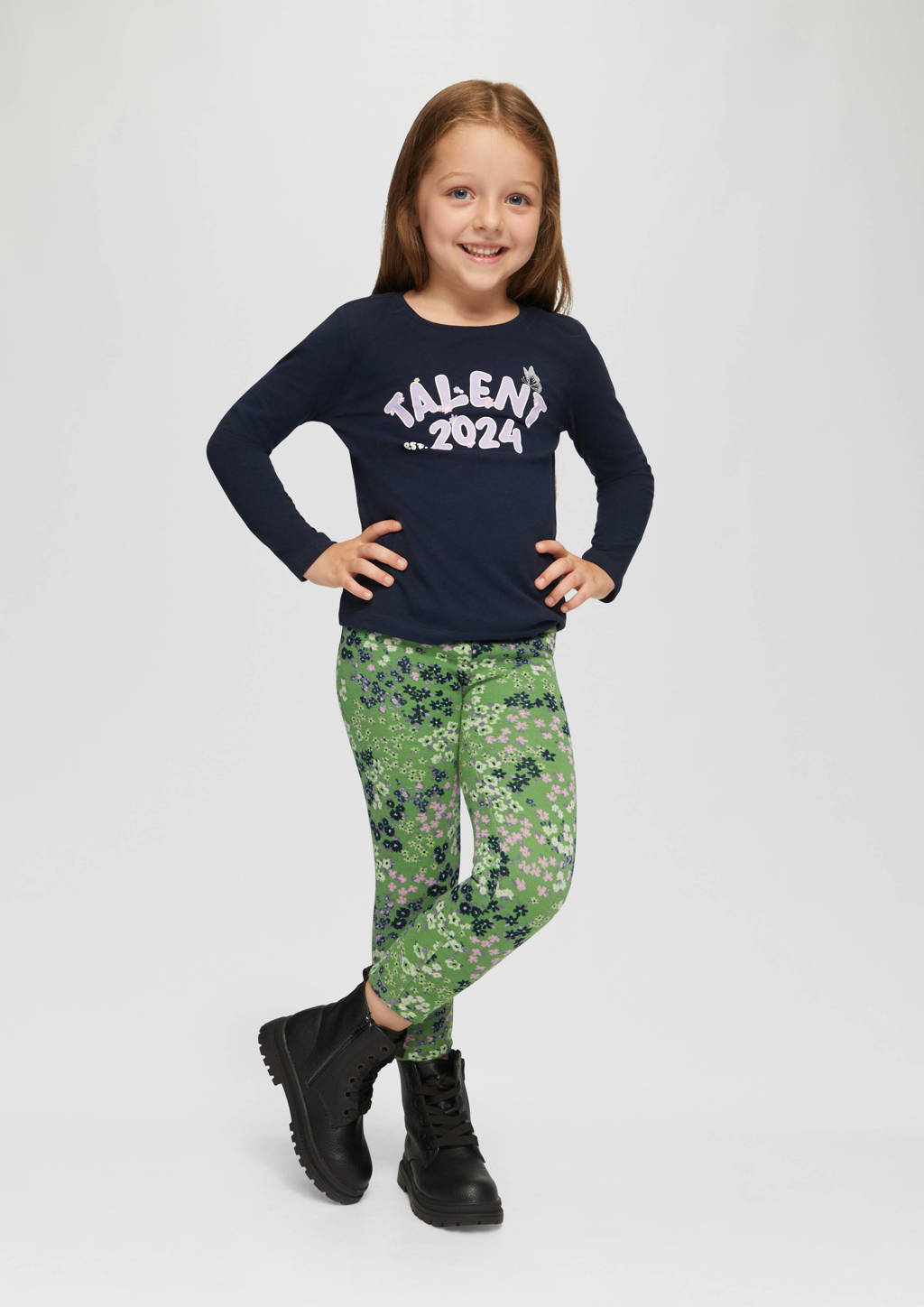 s.Oliver gebloemde broek groen/roze/beige