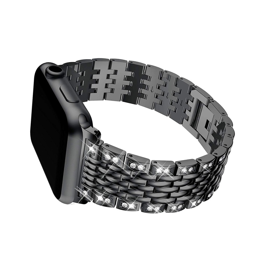 Apple Watch (42/41/40/38 mm) Edelstahl Schmuckarmband mit Glitzersteinen - Schwarz
