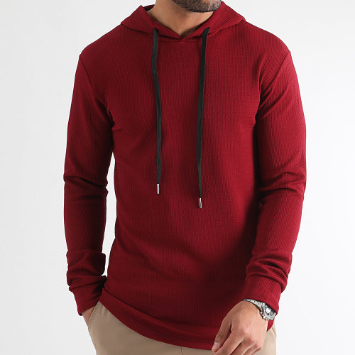 Sweat Capuche Oversize Texturé Waffle 0593 Bordeaux