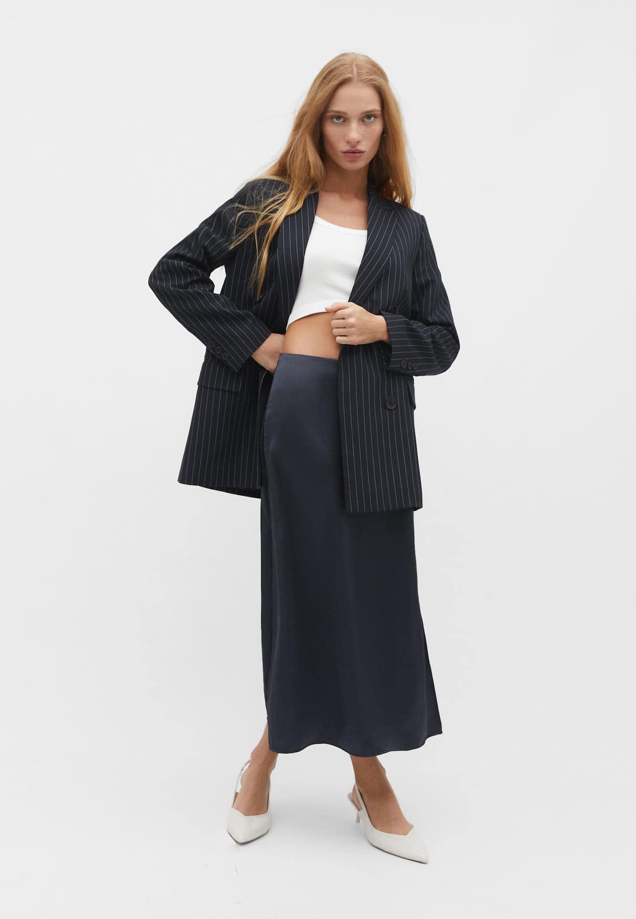 Blazer longo risca de giz