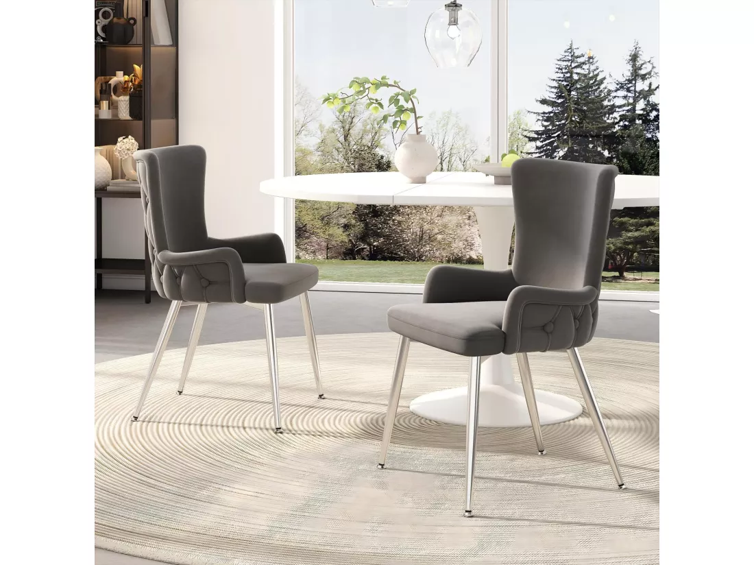 Lot de 6 chaises en velours, avec 4 pieds métallique, charge max 120kg, 55x48x84cm, Gris