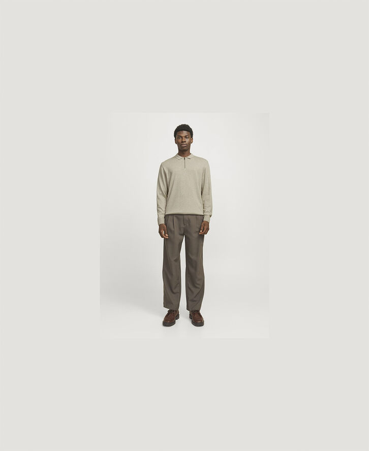 Jack & Jones JJEEMIL KNIT POLO HALF ZIP LS NOOS Oatmeal/melange