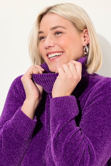Chenille-Kleid, Strukturstrick, Rollkragen, Langarm