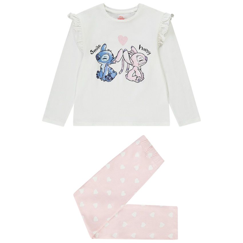 Pyjama 2 pièces print Stitch & Angel Disney pour fille - Ecru