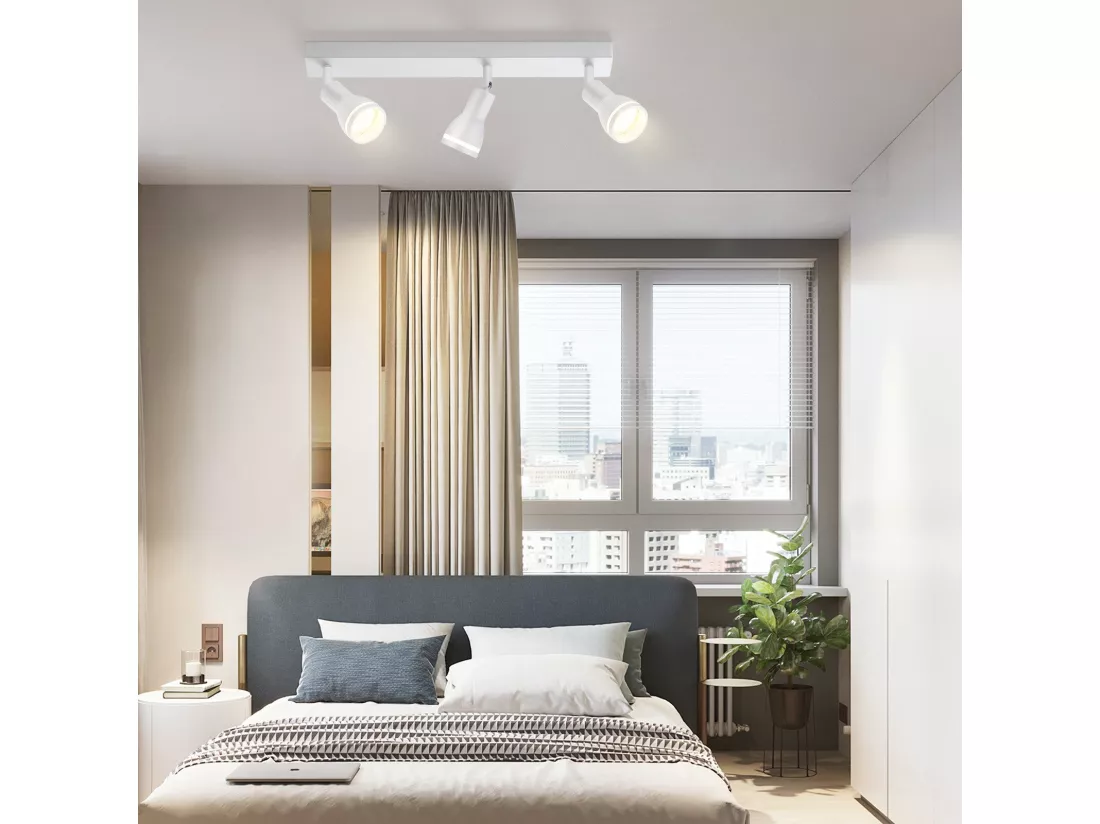 NETTLIFE Plafonnier Blanc moderne : 3 spots de plafond orientables en métal, plafonnier GU10, pour chambre, salle à manger, sans ampoule