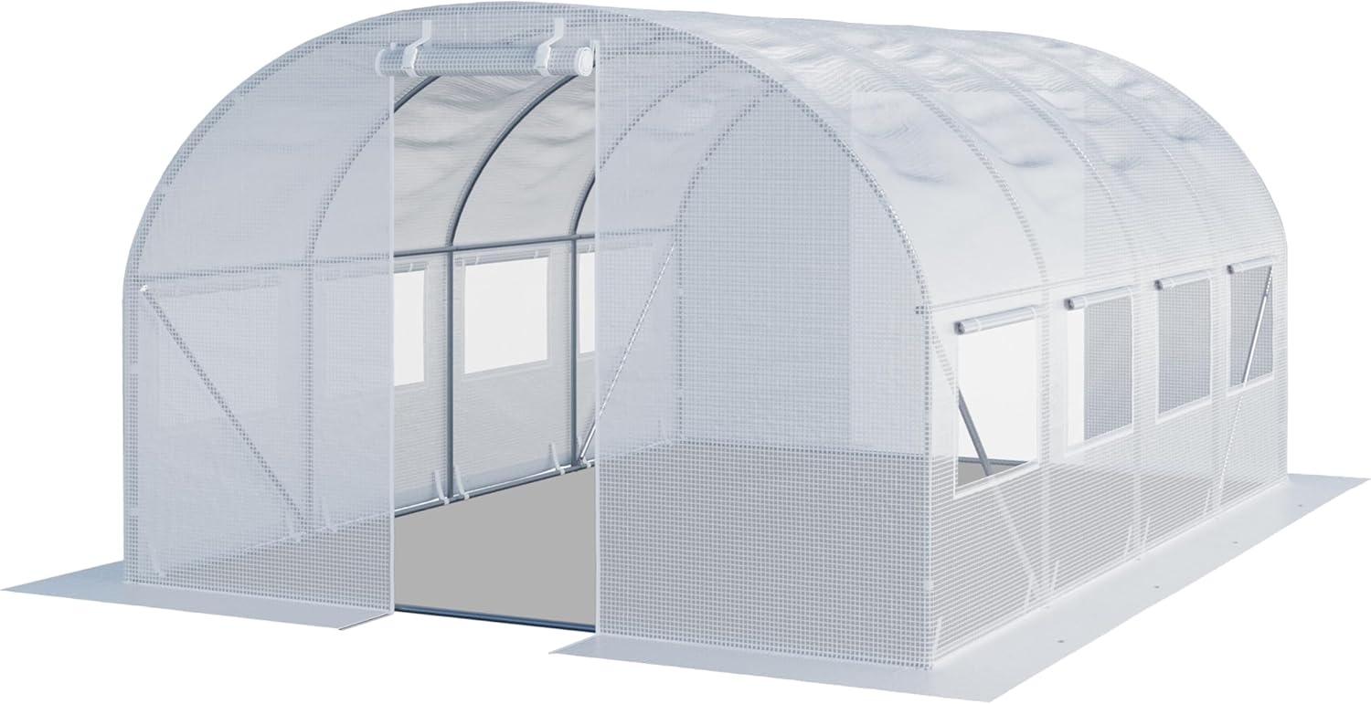 TOOLPORT Foliengewächshaus Gewächshaus 3x4m stabil & langlebig mit Fenster - reißfeste PE Plane 180g/m² weiß transparent